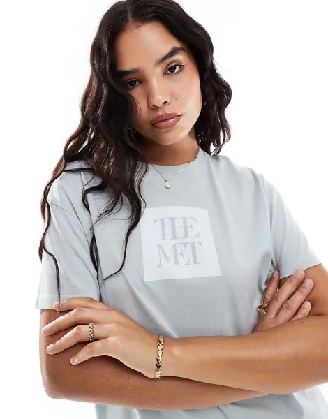 Голубая футболка с рисунком The Met Pull&Bear