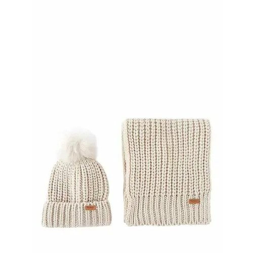 Комплект бини  Комплект из шапки и шарфа Barbour Saltburn, жемчужный, 2 предмета, размер OneSize, бежевый