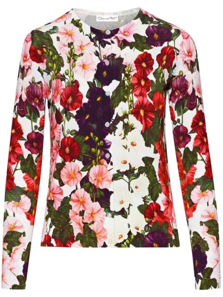 Oscar de la Renta кардиган Hollyhocks с цветочным принтом, розовый