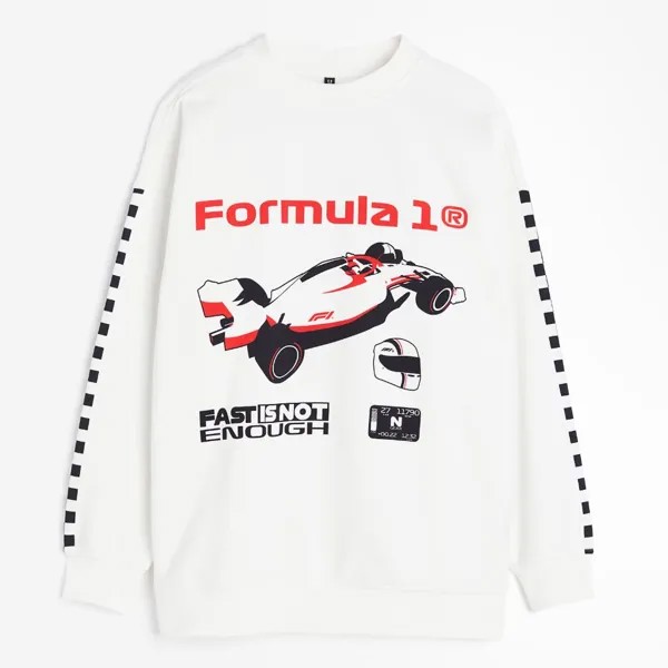 Свитшот H&M Oversized Printed Formula 1, белый
