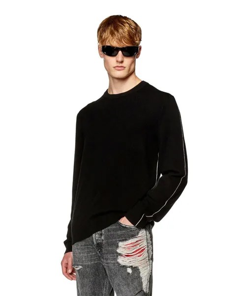 Мужской вязаный свитер с круглым вырезом черного цвета Diesel, черный