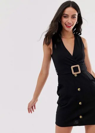 Сарафан мини на пуговицах с поясом ASOS DESIGN-Черный