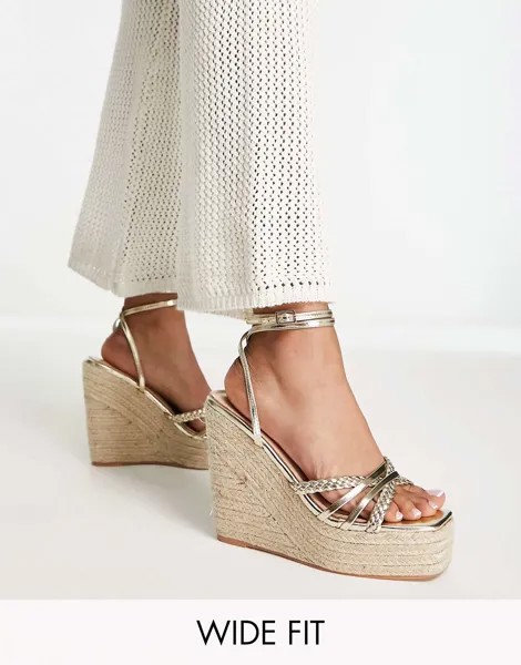 Золотые эспадрильи на танкетке Simmi London Wide Fit Fabiana Simmi Clothing
