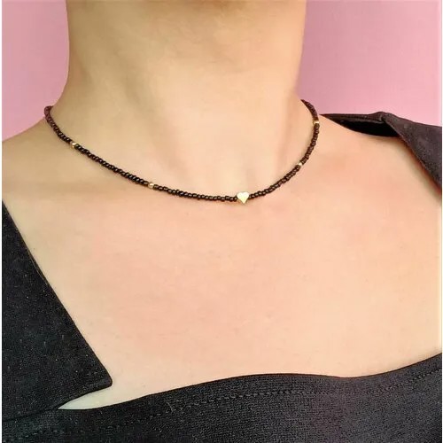 Колье, длина 40 см, черный/золотой