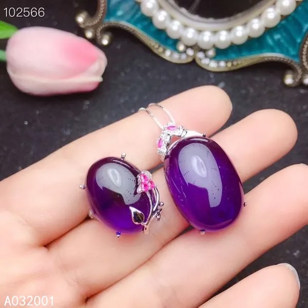 KJJEAXCMY, хорошее ювелирное изделие, аметист, серебро 925 пробы, женская подвеска, ожерелье, цепь, кольцо, набор, благородный