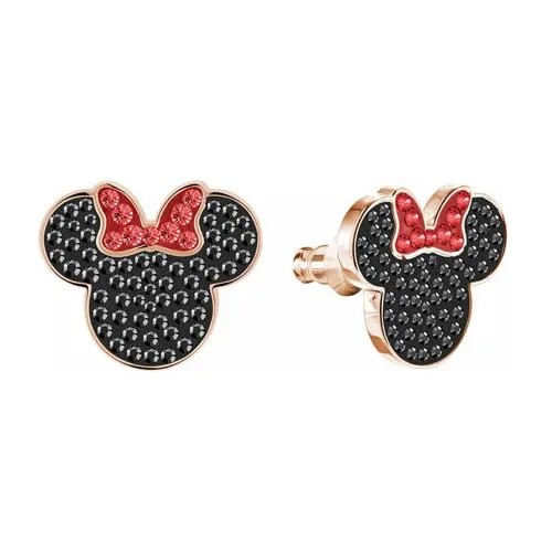 Серьги пусеты SWAROVSKI, кристаллы Swarovski, черный, красный, золотой