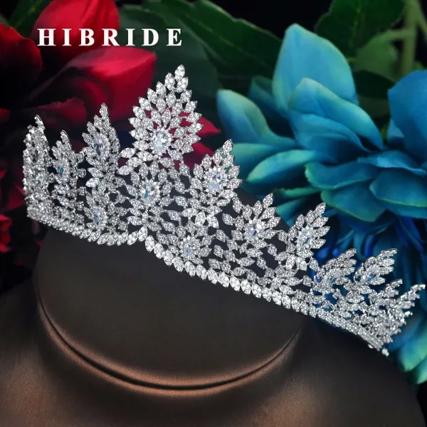 HIBRIDE Новая роскошная Цветочная Дизайнерская Женская повязка для волос, диадема для невесты и короны Sparking CZ Pave Crown аксессуары для волос вечер...