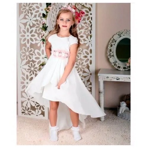 Нарядное платье для девочки Джулия+перчатки+сумочка+ободок, Lila Style (146 айвори)