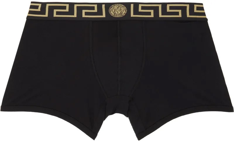 Черные трусы-боксеры с каймой Greca Versace Underwear