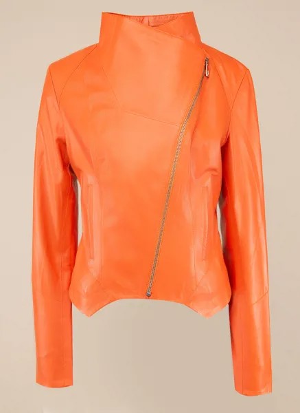 Кожаная куртка женская Каляев 48649 оранжевая 50