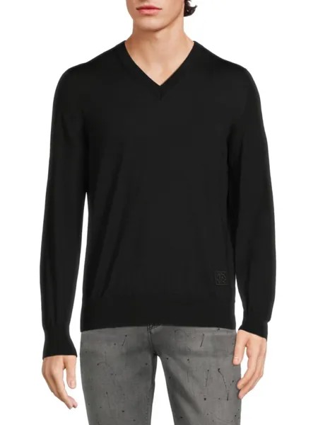 Шерстяной свитер с V-образным вырезом Roberto Cavalli, черный