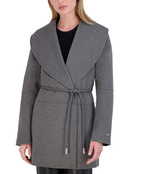 Женское двустороннее пальто с запахом из смесовой шерсти Tahari, цвет Ash