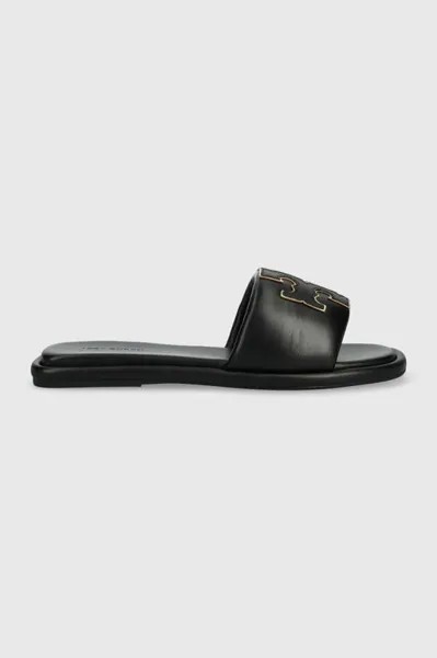 Кожаные шлепанцы Double T Sport Slide Tory Burch, черный