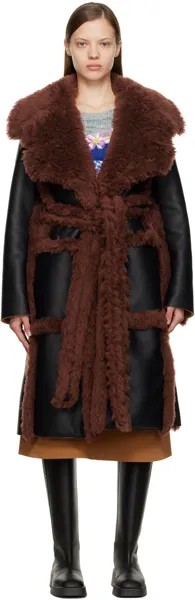 Черно-коричневое пальто Alter Mat с поясом Stella McCartney
