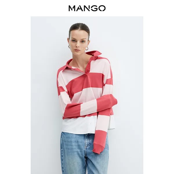 Футболка Mango с воротником-поло в студенческом стиле, розовый