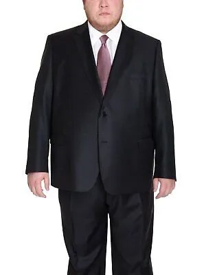 Мужской однотонный черный шерстяной костюм из 2 предметов с двумя пуговицами представительского кроя
