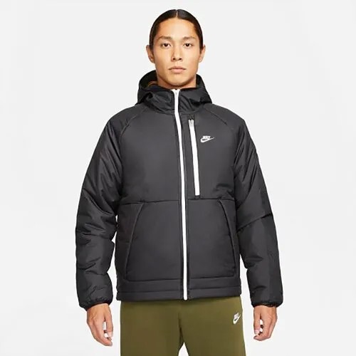 Бомбер NIKE, демисезон/зима, карманы, капюшон, размер XL, черный