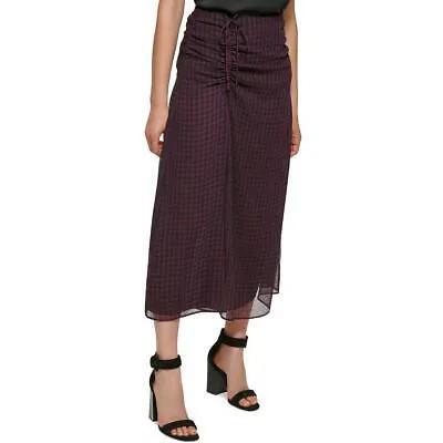 Фиолетовая юбка миди до середины икры с рюшами и принтом в клетку для женщин Calvin Klein 6 BHFO 9903