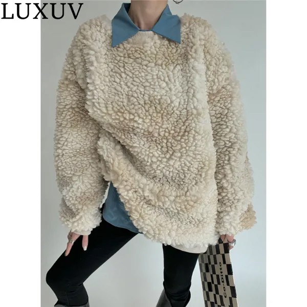 Толстовки LUXUV женские на осень и зиму, одежда, мягкий теплый пушистый шикарный двойной пуловер гранж, свободная одежда для отдыха, толстые то...