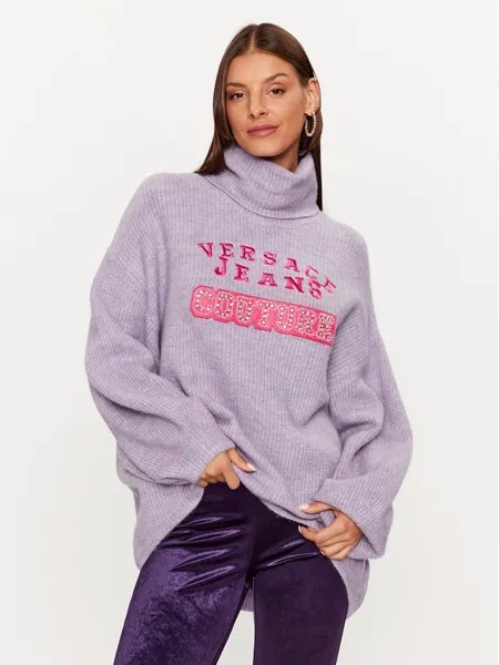 Свитер с высоким воротником оверсайз Versace Jeans Couture, фиолетовый