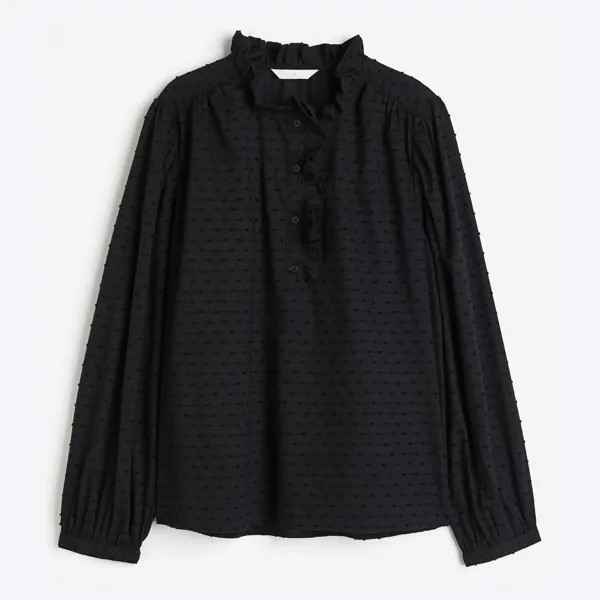 Блуза H&M Ruffle-trimmed Pullover, черный