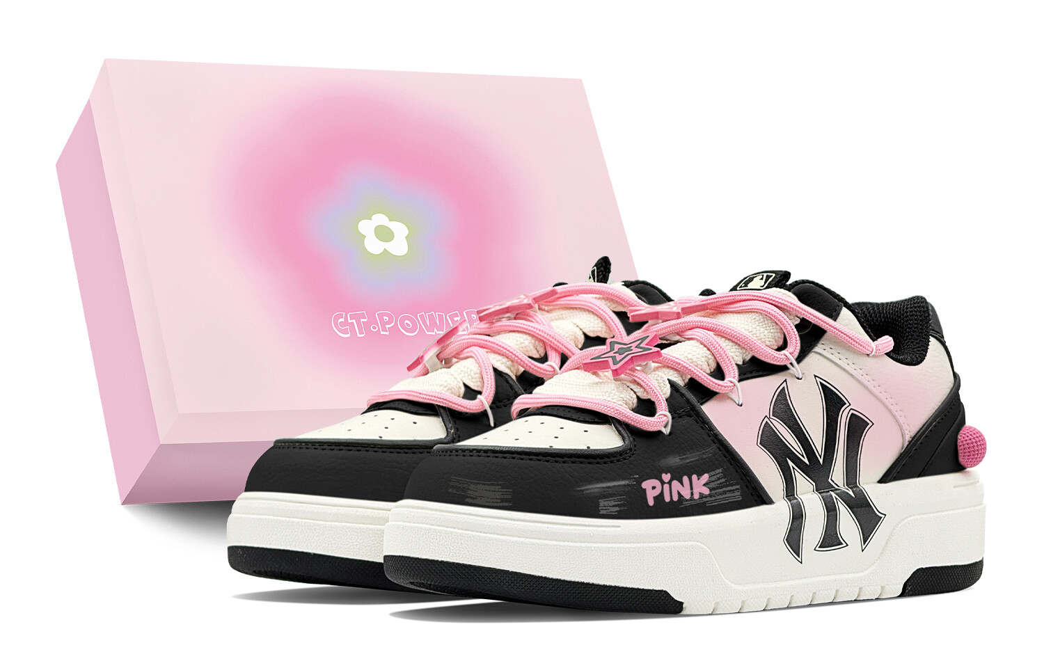 Кроссовки MLB Chunky Liner Skateboarding Shoes Unisex Low-top Pink, черный/розовый