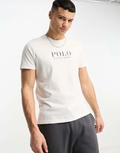 Белая футболка для отдыха Polo Ralph Lauren с текстовым логотипом на груди