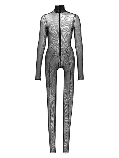Прозрачный сетчатый комбинезон на молнии Laquan Smith, черный