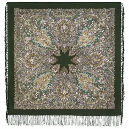 Платок Павловопосадская платочная мануфактура,125х125 см, хаки, зеленый