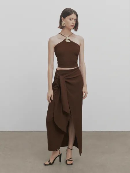 Текстурная юбка -studio Massimo Dutti, коричневый