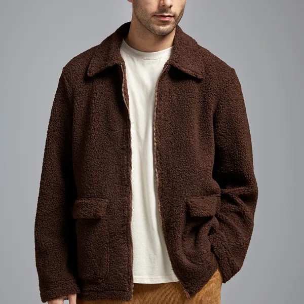 Плюшевое пальто с карманом для мужчины