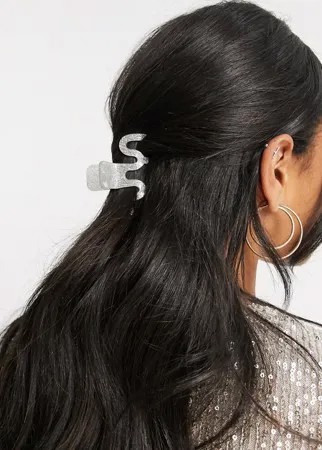 Серебристая каучуковая заколка-краб с блестками ASOS DESIGN-Серебряный