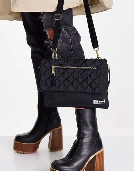 Черная сумка через плечо со стеганым клапаном Steve Madden Jodie-Черный
