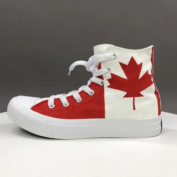 Вэнь дизайн на заказ канадский флаг кленовый лист ручная роспись обувь высокие мужские женские холщовые кроссовки для скейтбординга Спорт ...