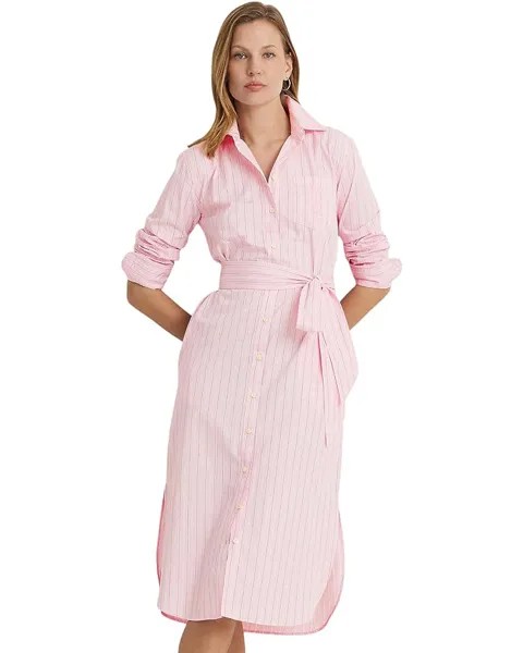 Платье LAUREN Ralph Lauren Striped Belted Broadcloth Shirtdress, цвет Pink/White Multi