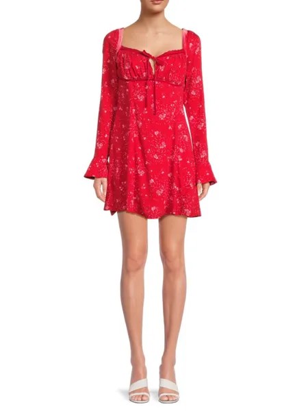 Мини-крестьянское платье с рукавами-колокольчиками и цветочным принтом Free People, цвет Pop Red Combo