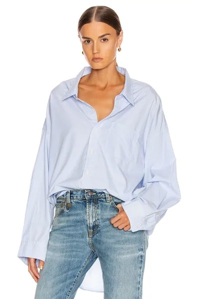 Рубашка R13 Drop Neck Oxford, цвет Blue & White Pinstripe