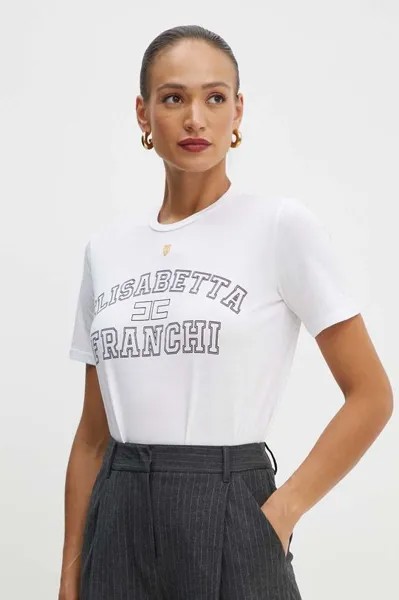 Хлопковая футболка Elisabetta Franchi, белый