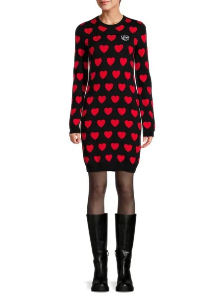 Платье-свитер с круглым вырезом Hearts Love Moschino, цвет Red Black