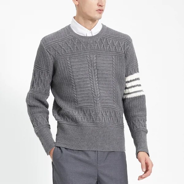 Трикотажные пуловеры TB THOM, мужские зимние высококачественные толстые шерстяные свитера с круглым вырезом, корейская мода, повседневное жен...