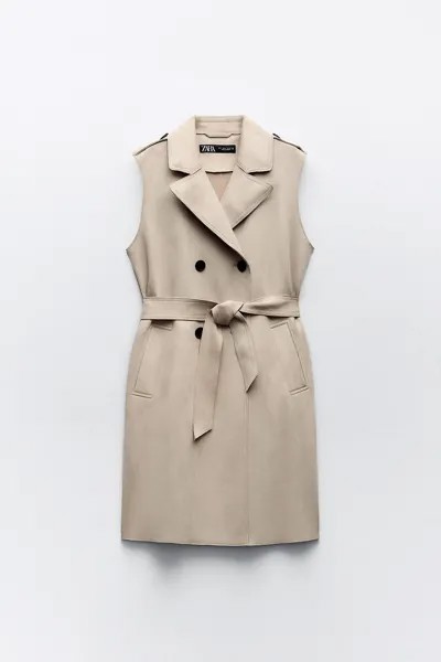 Тренч Zara Long Faux Suede, бежевый