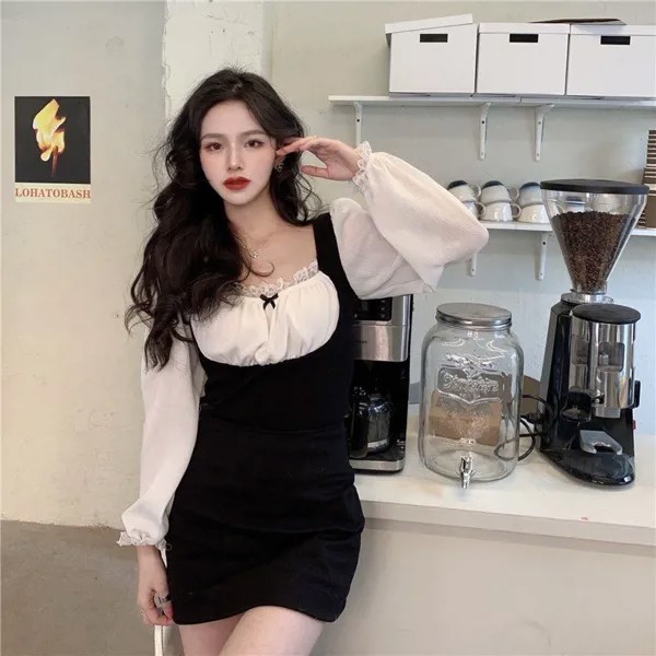 Корейское модное летнее платье для женщин Kawaii сексуальное платье с длинным рукавом мини-платье повседневное элегантное платье Прямая поставка