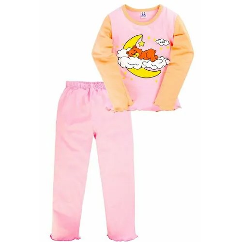 Пижама, лонгслив, брюки, размер 110, оранжевый, розовый