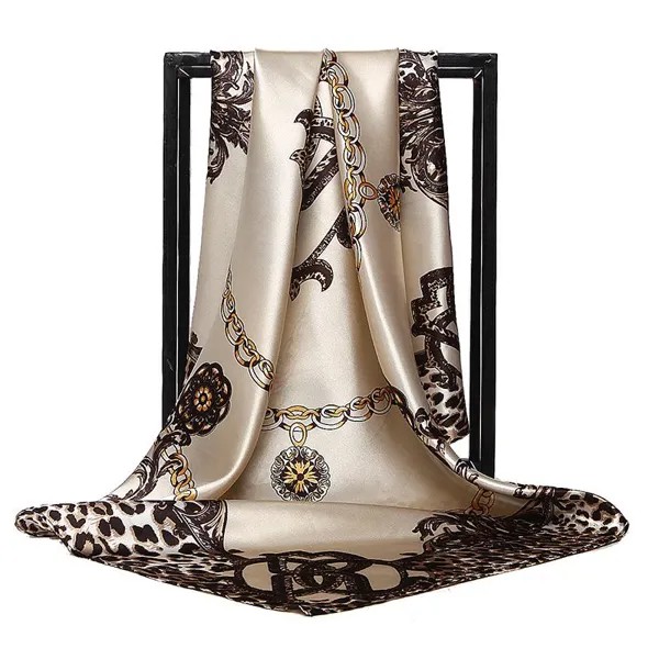 Великолепная мода площадь печати леопарда цепи Шелковый шарф женщин декоративный платок