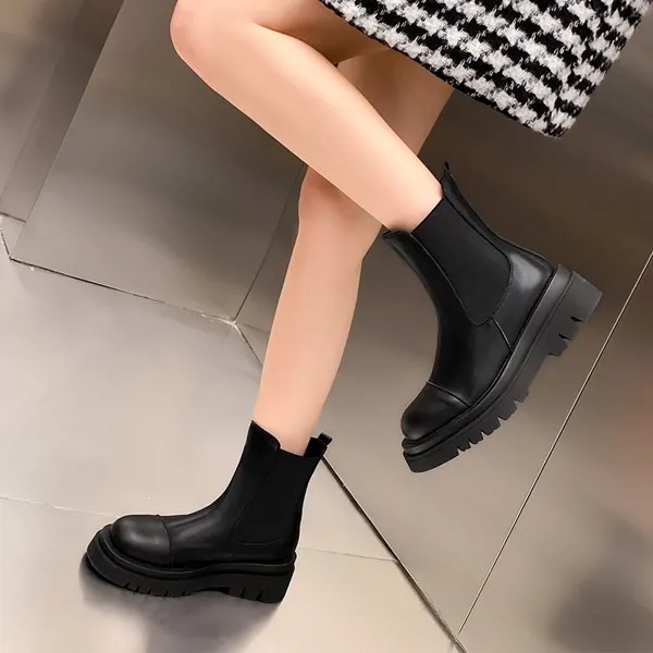 Осенне-зимние женские ботинки челси 2022 черные и персиковые ботильоны на платформе для женщин массивная обувь в стиле панк и готика женские ...