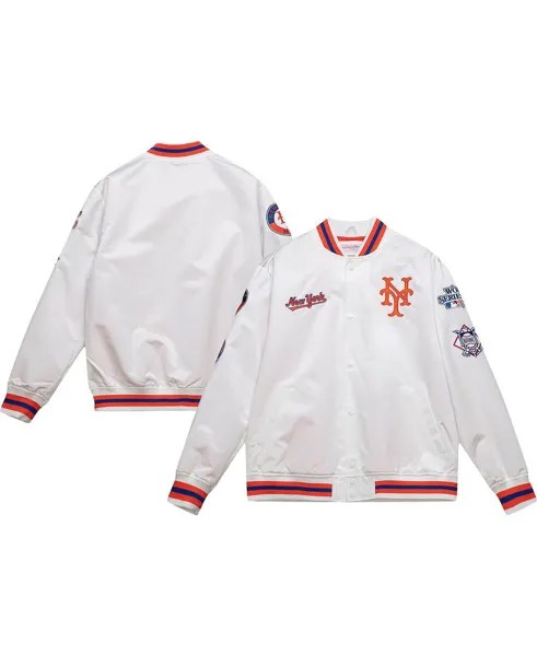 Мужская белая атласная университетская куртка с длинными кнопками New York Mets City Collection Mitchell & Ness