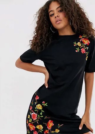 Платье-футболка мини с вышивкой ASOS DESIGN Tall-Черный