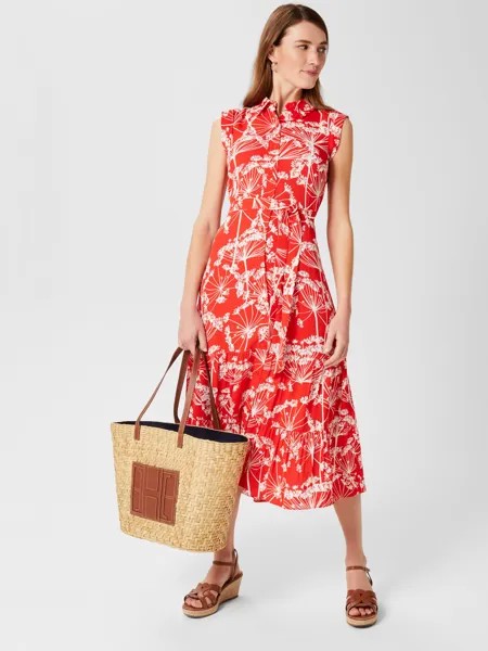 Платье-рубашка миди с цветочным принтом Hobbs Esme, кораллово-красный/слоновая кость