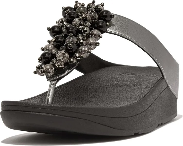 Сандалии на плоской подошве Fino Bauble-Bead Toe-Post Sandals FitFlop, цвет Pewter Black