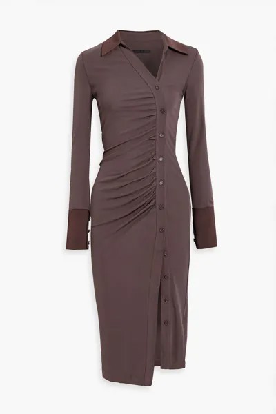 Платье-рубашка из джерси асимметричного кроя со сборками HELMUT LANG, мерло